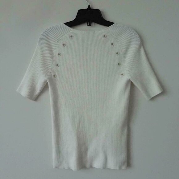 New AKRIS White Round Neck Short Sleeve Cotton Knit Top Rib Eyelet Detail 8, 10 - Picture 7 of 7